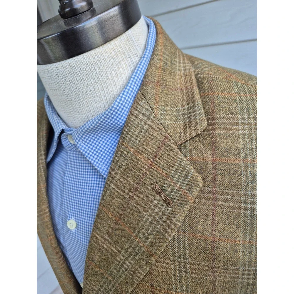 Hart Schaffner‎ Marx Mens Gold Olive Brown Plaid Blazer Sport Coat USA Tan 40 R